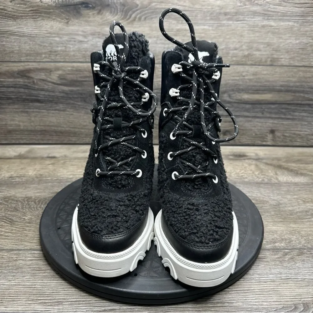 Sorel Women's Brex Heel Cozy Lace Boots - Black, Sea Salt - 9